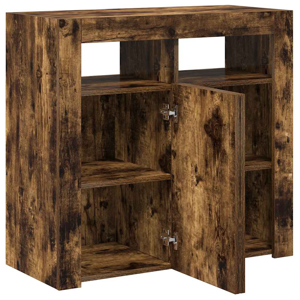 Aparador alto HKH de madera prensada con luces led - Roble ahumado