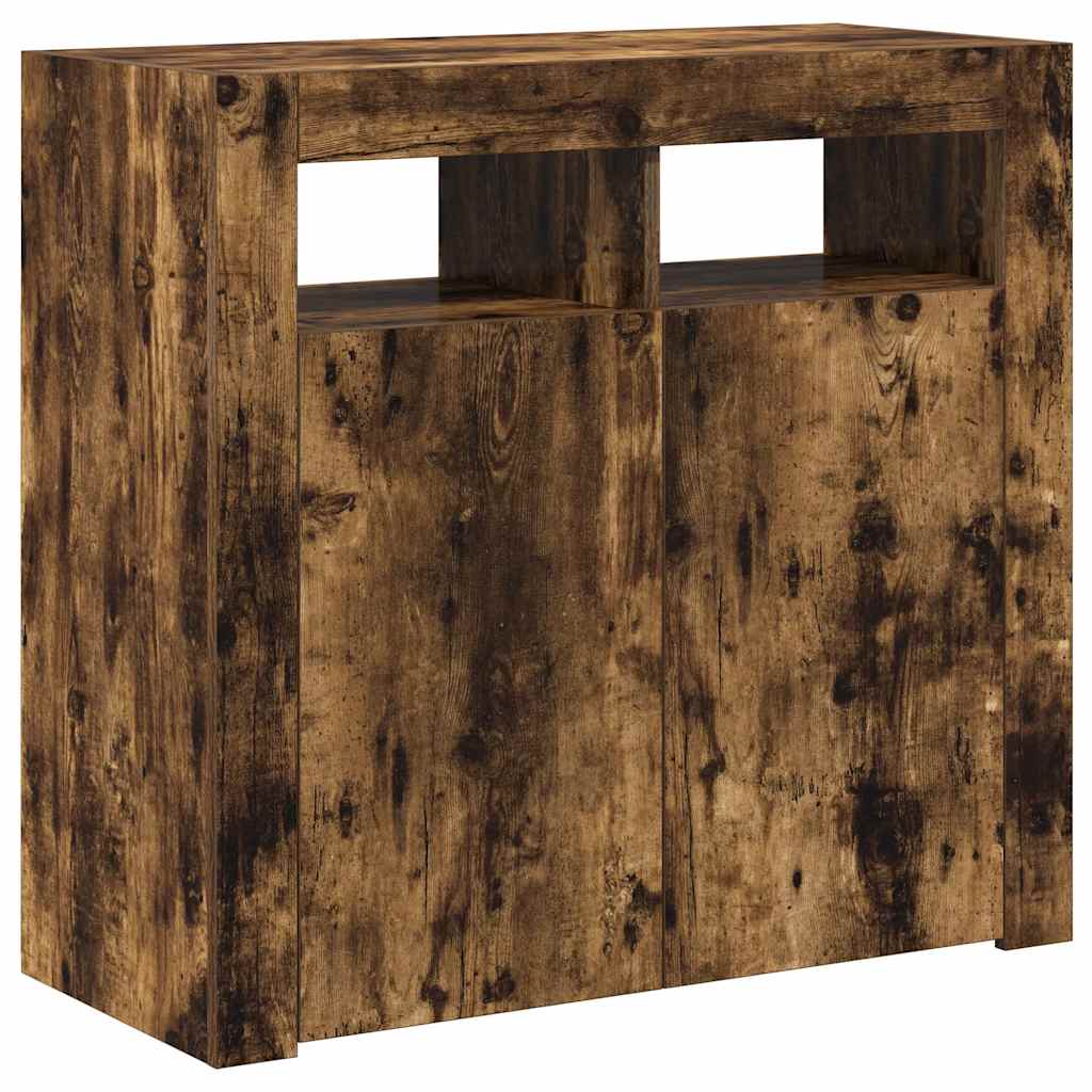 Aparador alto HKH de madera prensada con luces led - Roble ahumado