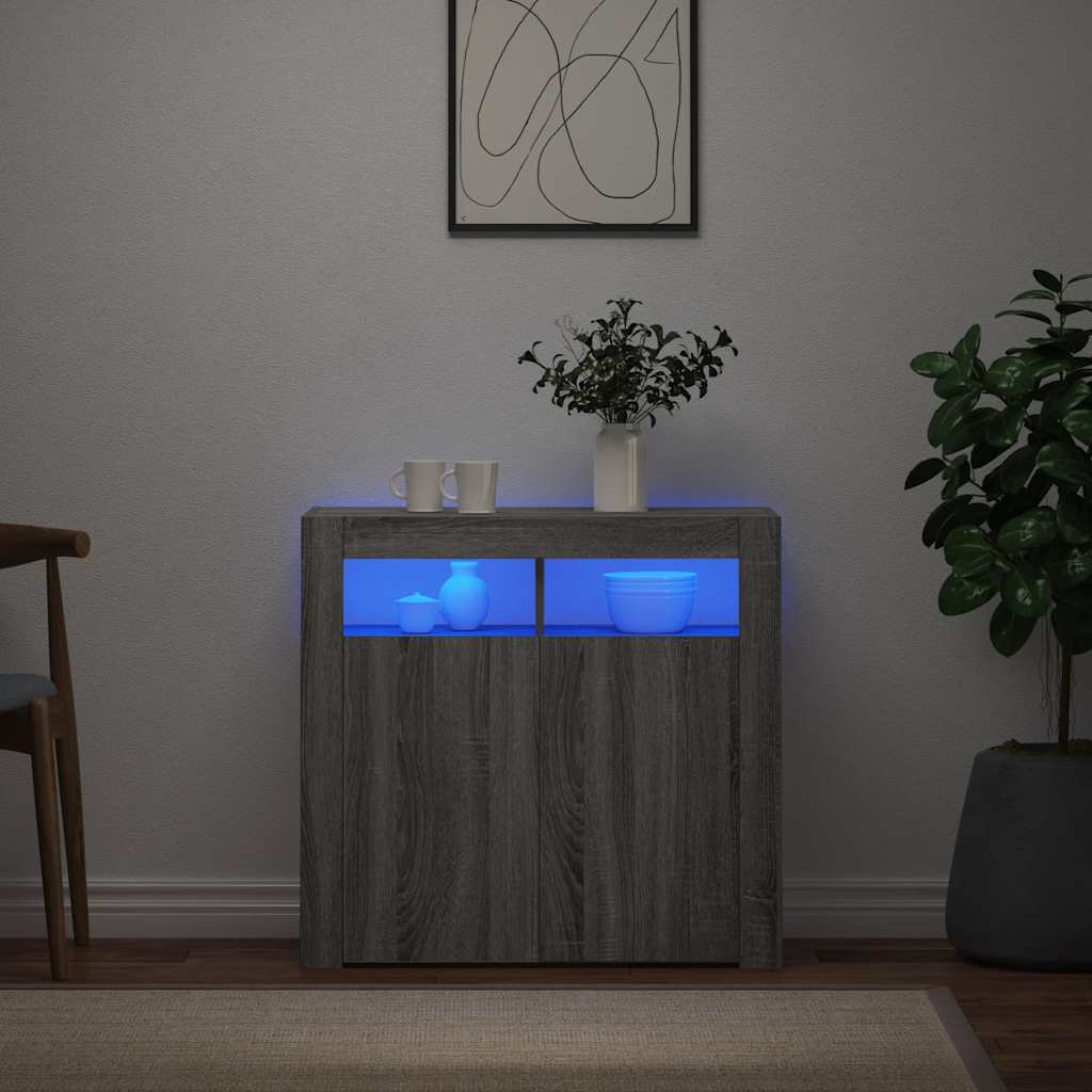Aparador alto HKH de madera prensada con luces LED - Sonoma Gris