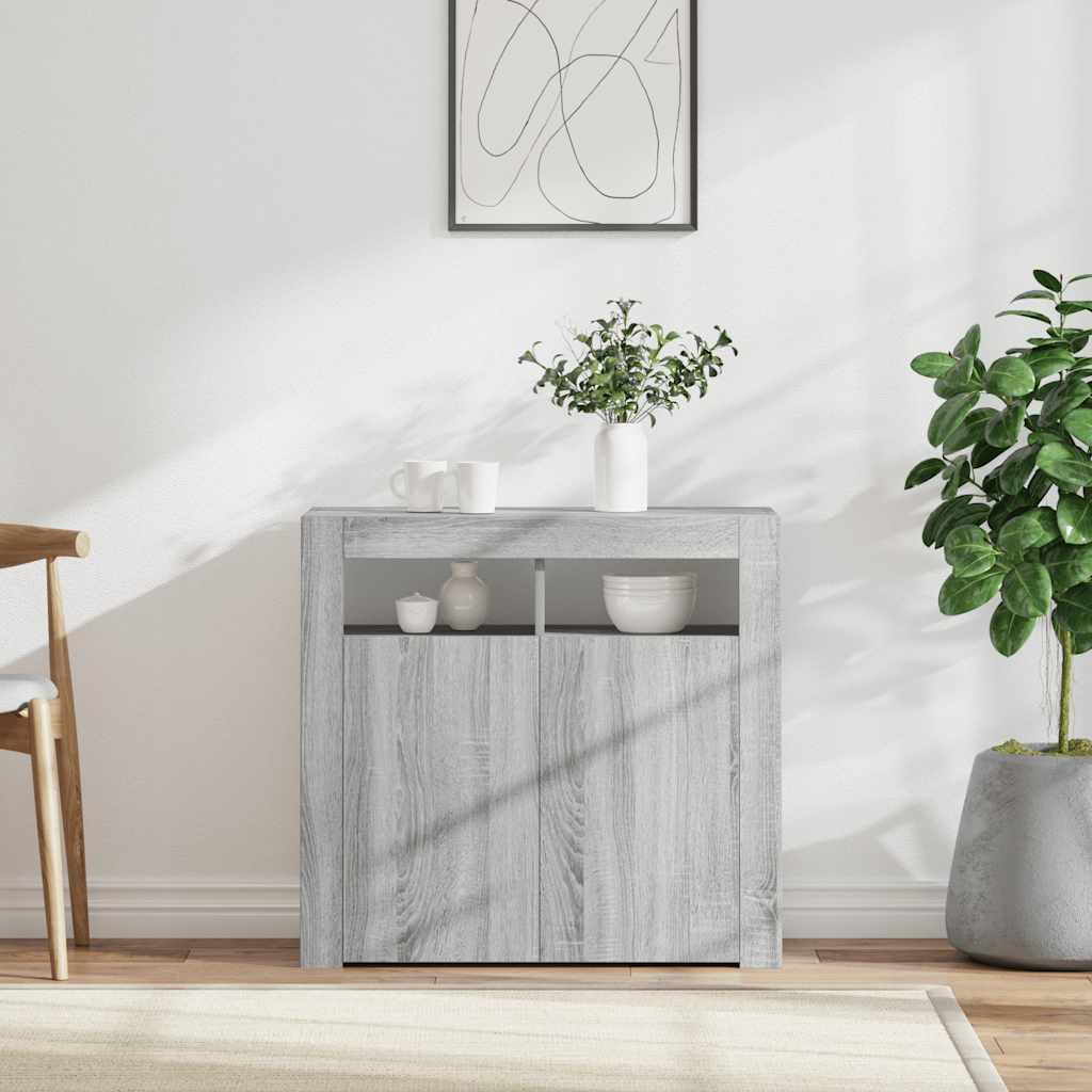 Aparador alto HKH de madera prensada con luces LED - Sonoma Gris