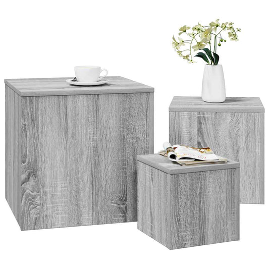 HKH Juego de 3 Mesas Auxiliares Sonoma de Madera Contrachapada - Gris