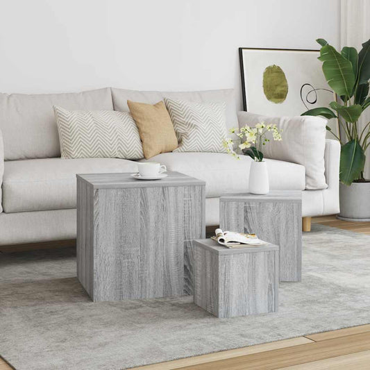 HKH Juego de 3 Mesas Auxiliares Sonoma de Madera Contrachapada - Gris