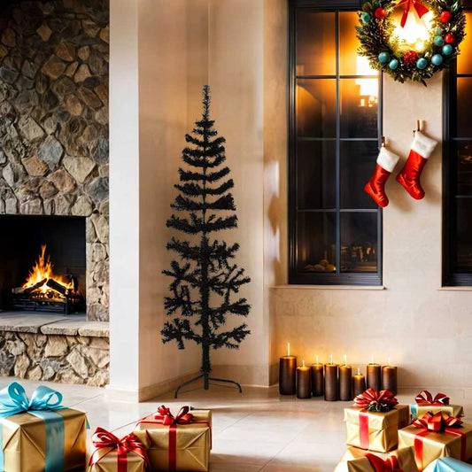 HKH Meia Árvore de Natal Fina com Suporte - Preto