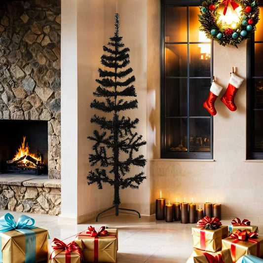 HKH Meia Árvore de Natal Fina com Suporte - Preto