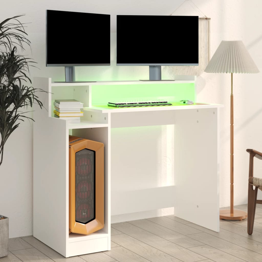 HKH Escritorio con luces LED de madera procesada - Blanco