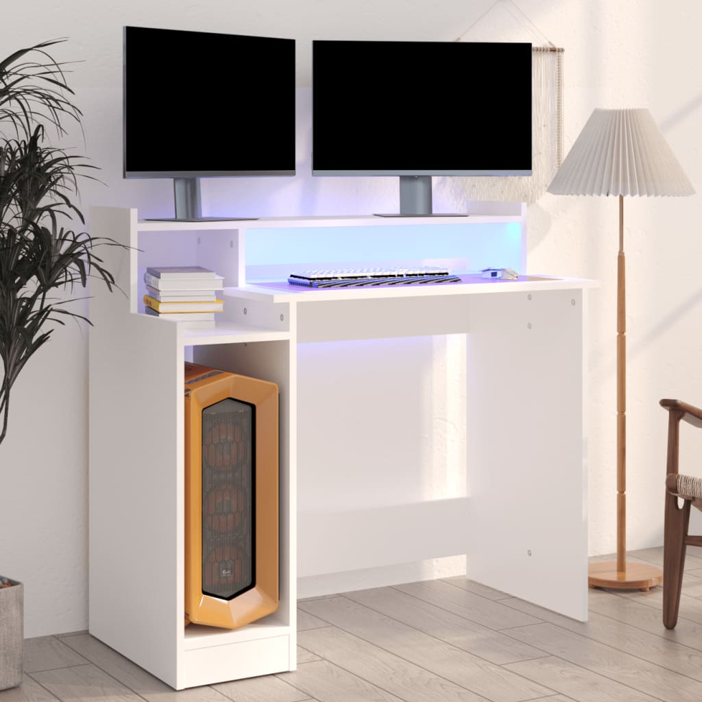 HKH Secretária com Luzes Led Madeira Processada - Branco