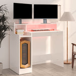 Escritorio HKH con LED Derivados Madera Brillante - Blanco
