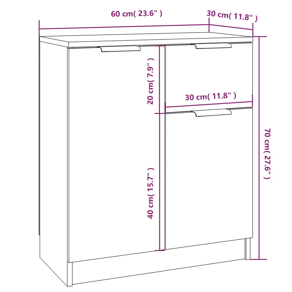 HKH Aparador em derivados de Madeira com 2 Portas e 1 Gaveta 60 X 30 X 70 Cm - Cinzento-Cimento