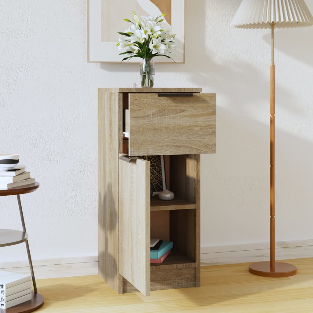 Aparador HKH de madera DM con una puerta y un cajón 30 x 30 x 70 cm - Roble Sonoma