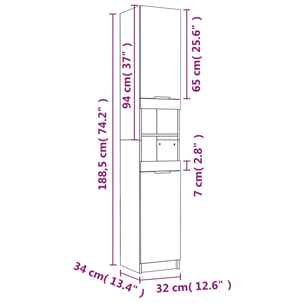 Mueble de baño HKH - 32x34x188,5 cm - Blanco