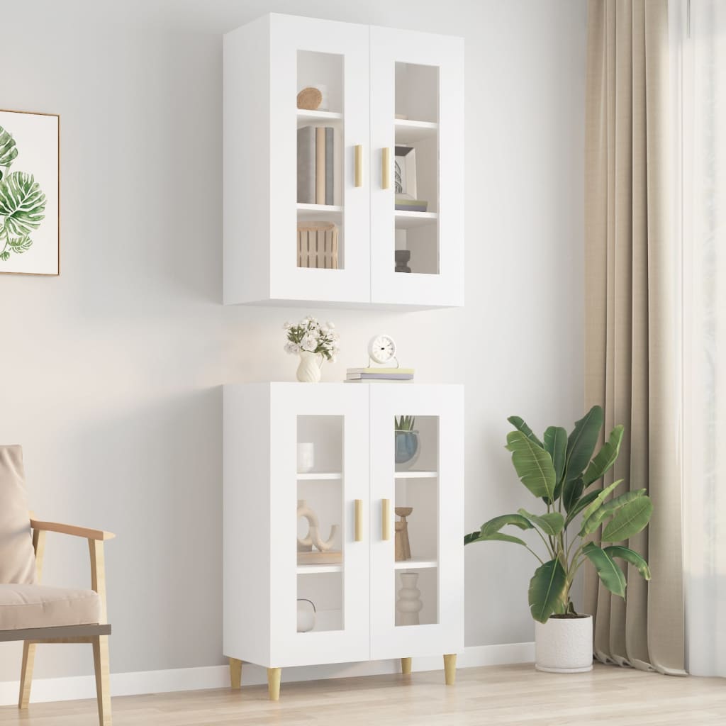 HKH Armario de Pared Flotante en Derivados de Madera, Vidrio 69,5 X 34 X 90 Cm - Blanco