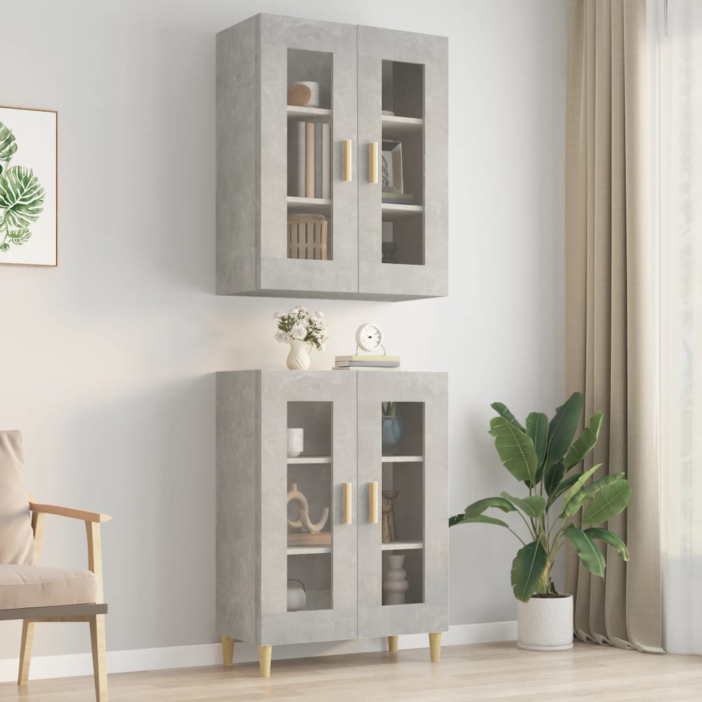 HKH Armario de Pared Suspendido en derivados de Madera, Vidrio 69,5 X 34 X 90 Cm - Gris-Cemento