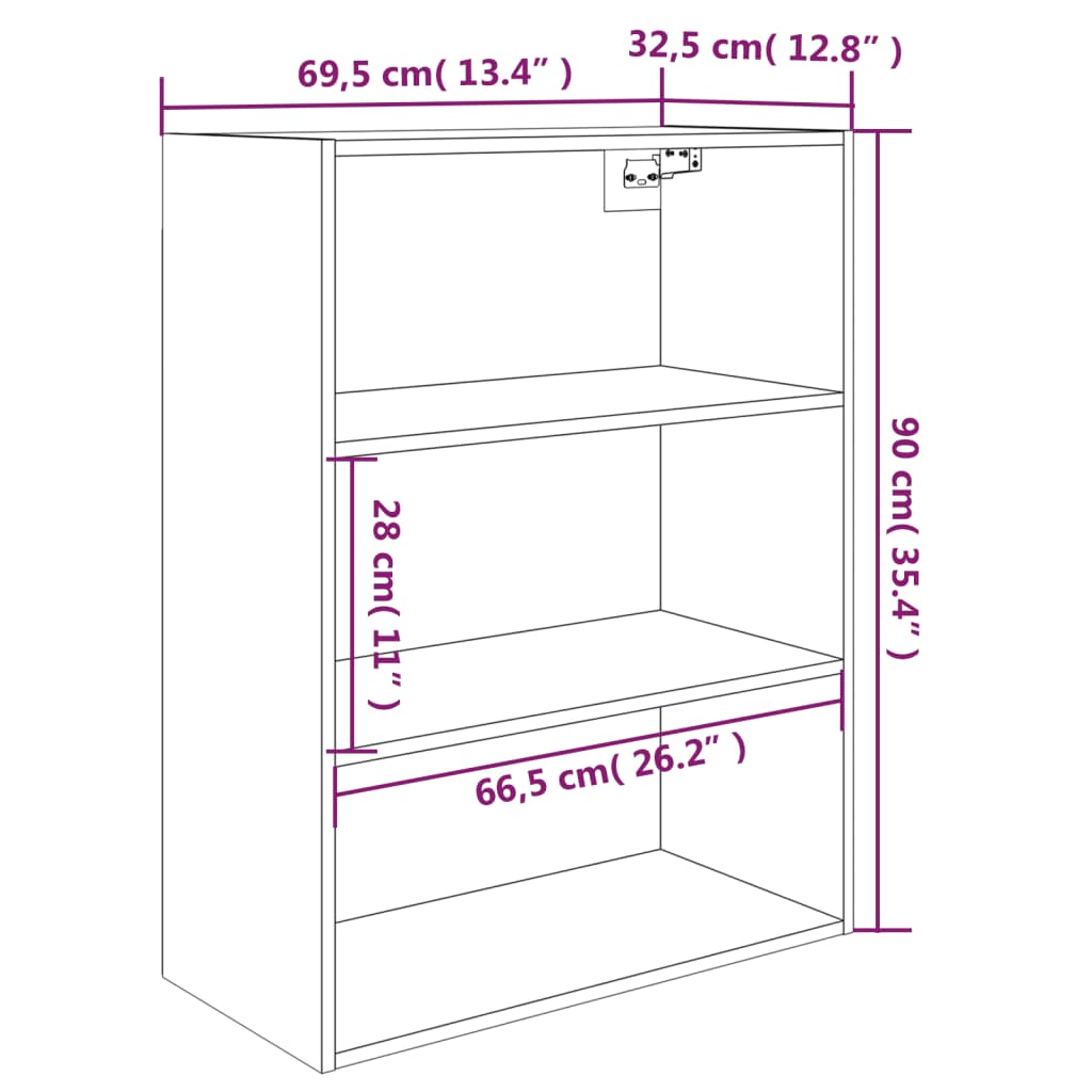 HKH Armário de Parede Suspenso em derivados de Madeira 69,5 X 32,5 X 90 Cm - Branco