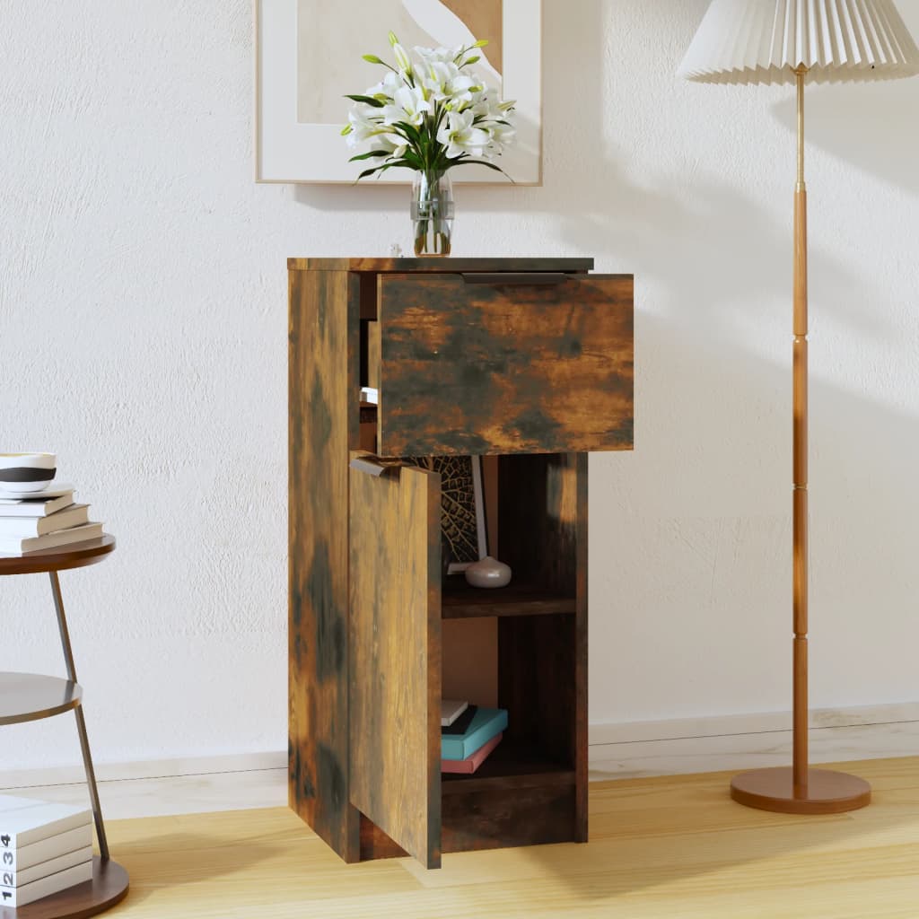 Aparador HKH de madera prensada con una puerta y un cajón de 30 x 30 x 70 cm - Roble Ahumado