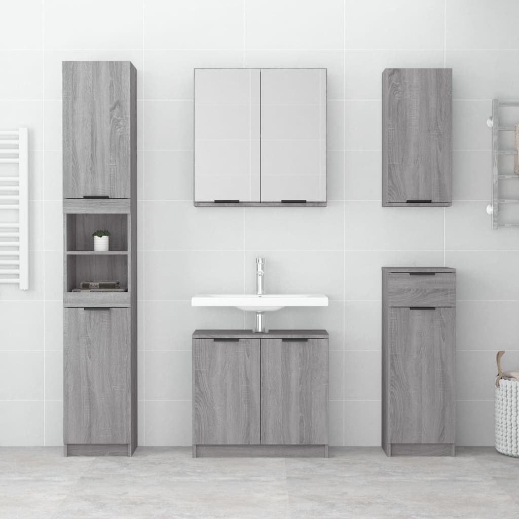 HKH Armario Baño Madera Sonoma - 32x34x188,5 Cm - Gris
