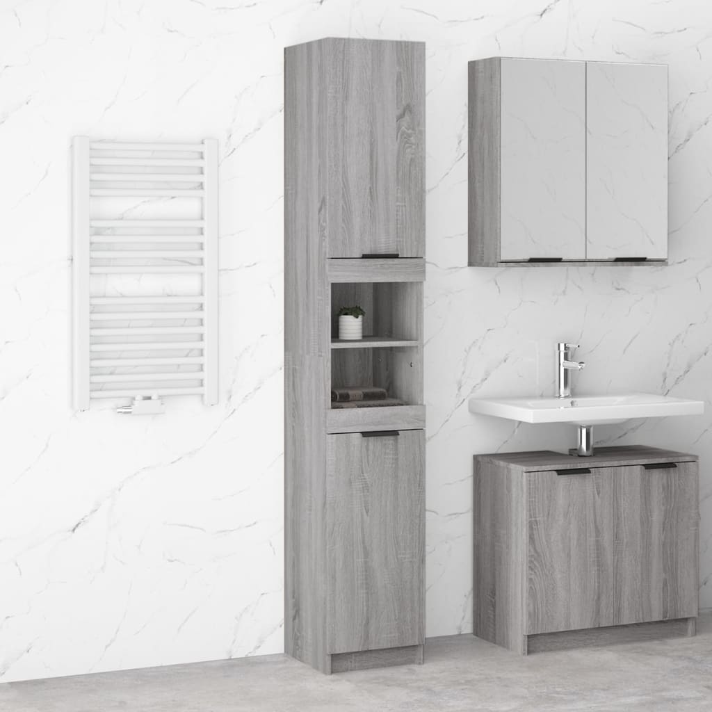 HKH Armario Baño Madera Sonoma - 32x34x188,5 Cm - Gris