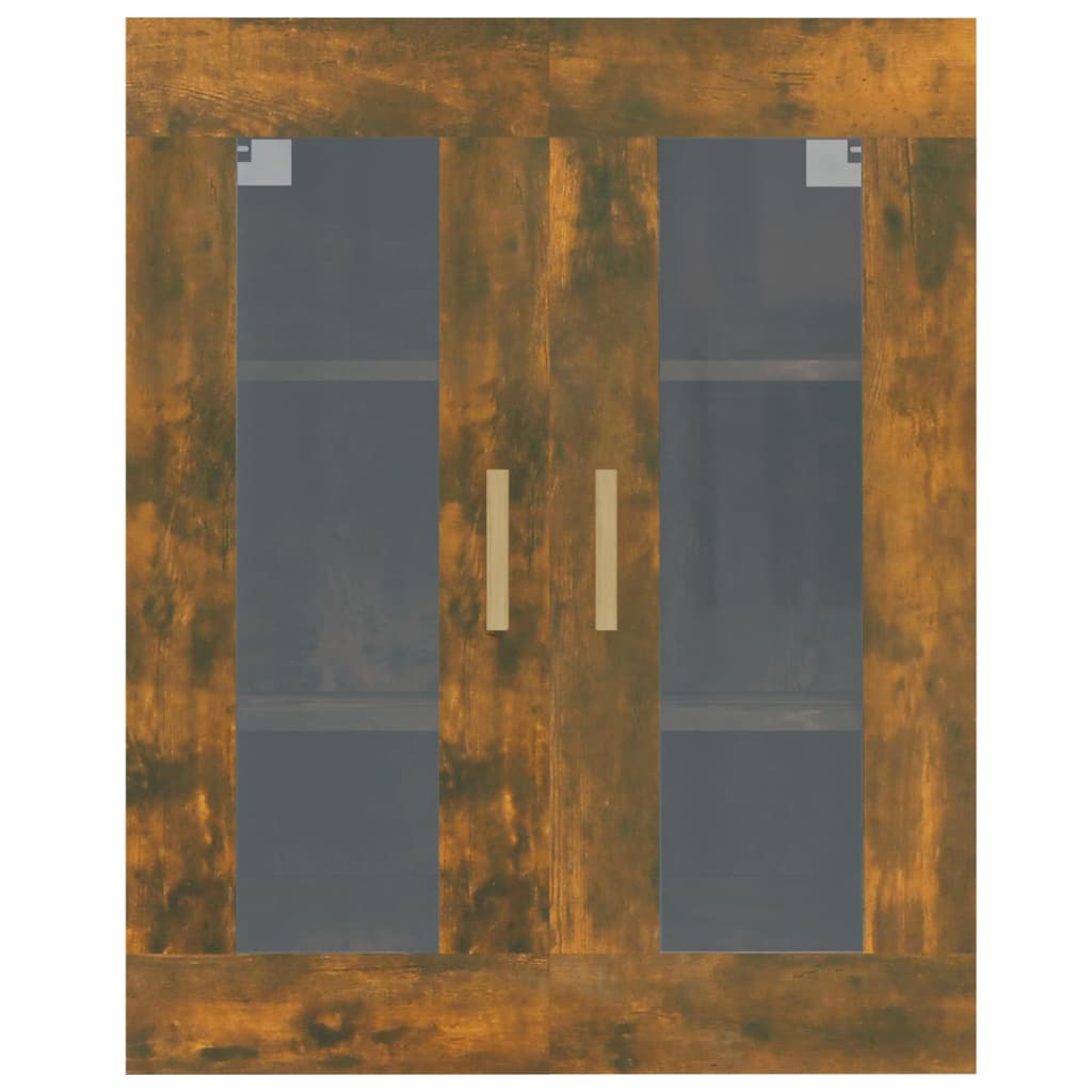 HKH Armario de pared colgante de madera, cristal 69,5 X 34 X 90 Cm - Roble ahumado