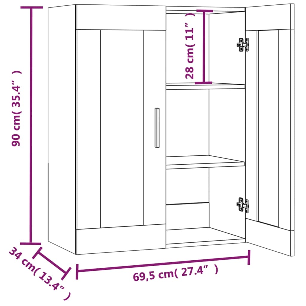 HKH Armario de pared colgante de madera, cristal 69,5 X 34 X 90 Cm - Roble ahumado
