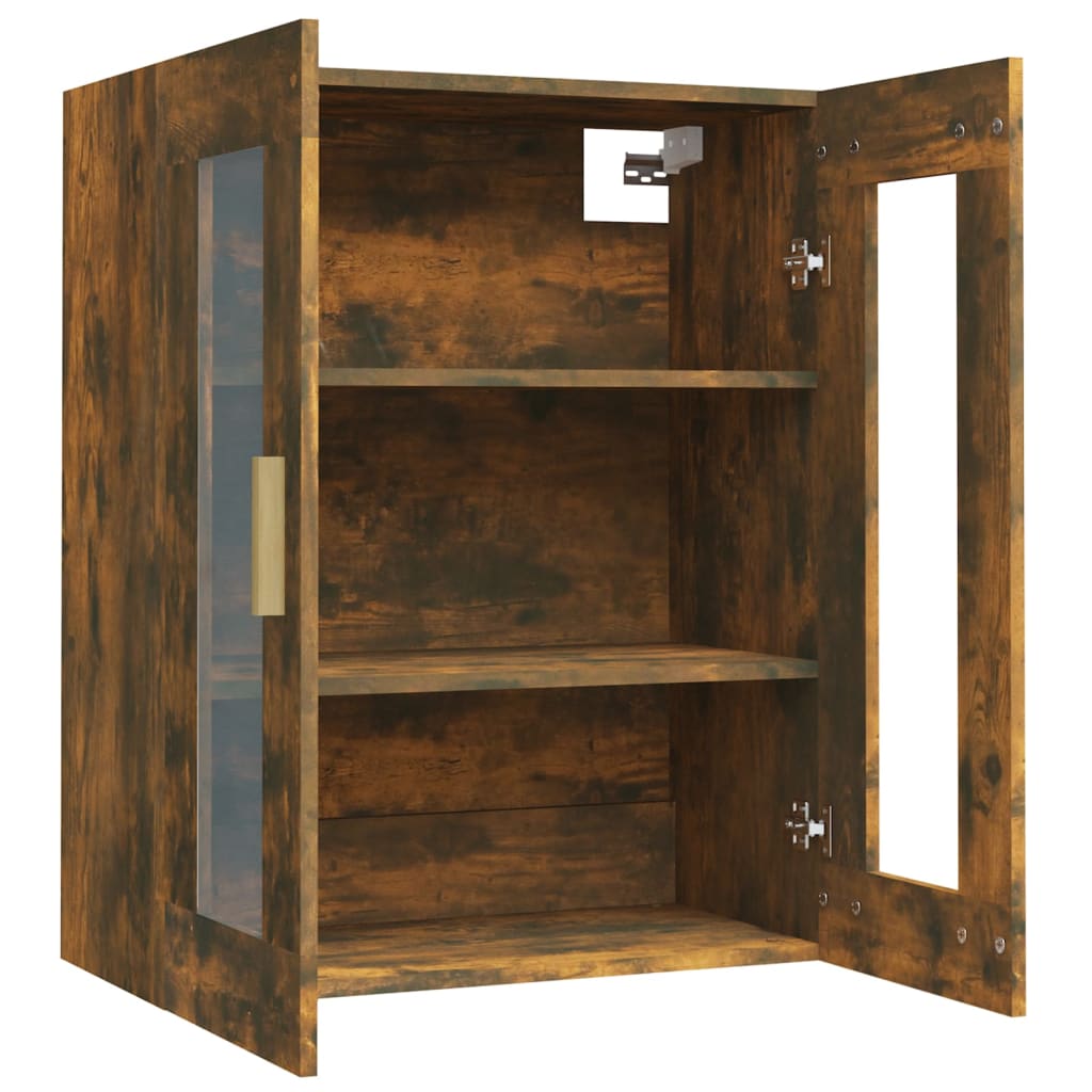 HKH Armario de pared colgante de madera, cristal 69,5 X 34 X 90 Cm - Roble ahumado