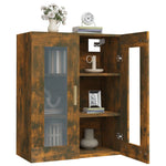 HKH Armario de pared colgante de madera, cristal 69,5 X 34 X 90 Cm - Roble ahumado