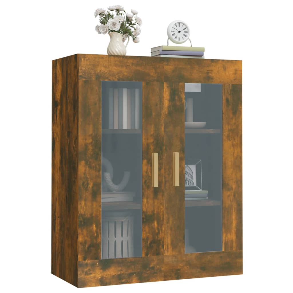 HKH Armario de pared colgante de madera, cristal 69,5 X 34 X 90 Cm - Roble ahumado