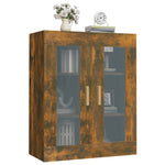 HKH Armario de pared colgante de madera, cristal 69,5 X 34 X 90 Cm - Roble ahumado
