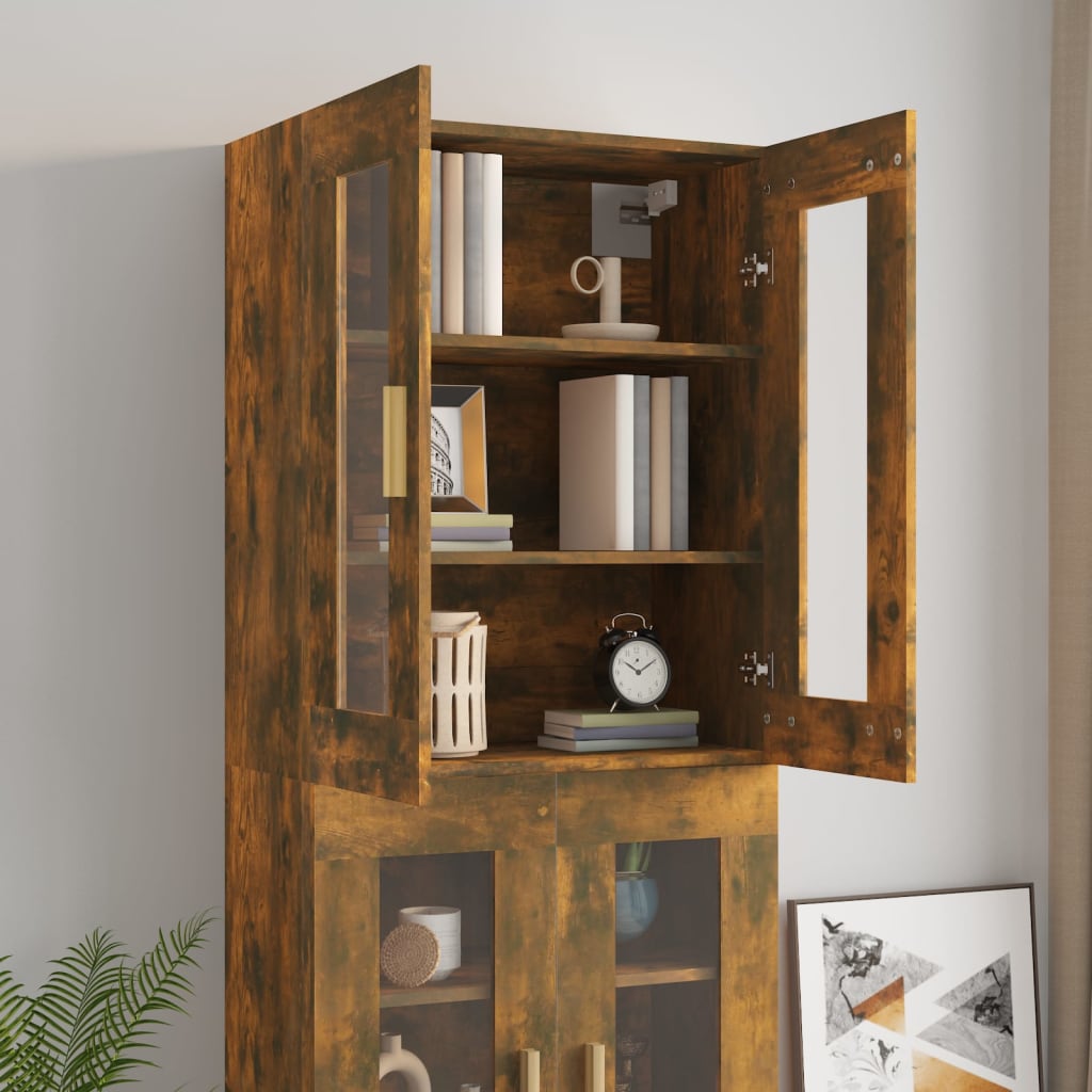 HKH Armario de pared colgante de madera, cristal 69,5 X 34 X 90 Cm - Roble ahumado