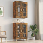 HKH Armario de pared colgante de madera, cristal 69,5 X 34 X 90 Cm - Roble ahumado