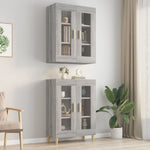 HKH Armario de Pared Colgante en derivados de Madera, Vidrio 69,5 X 34 X 90 Cm - Gris Sonoma