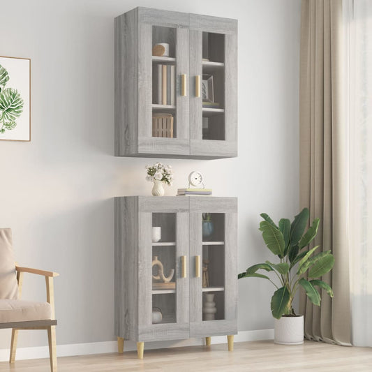 HKH Armário de Parede Suspenso em derivados de Madeira, Vidro 69,5 X 34 X 90 Cm - Cinzento Sonoma