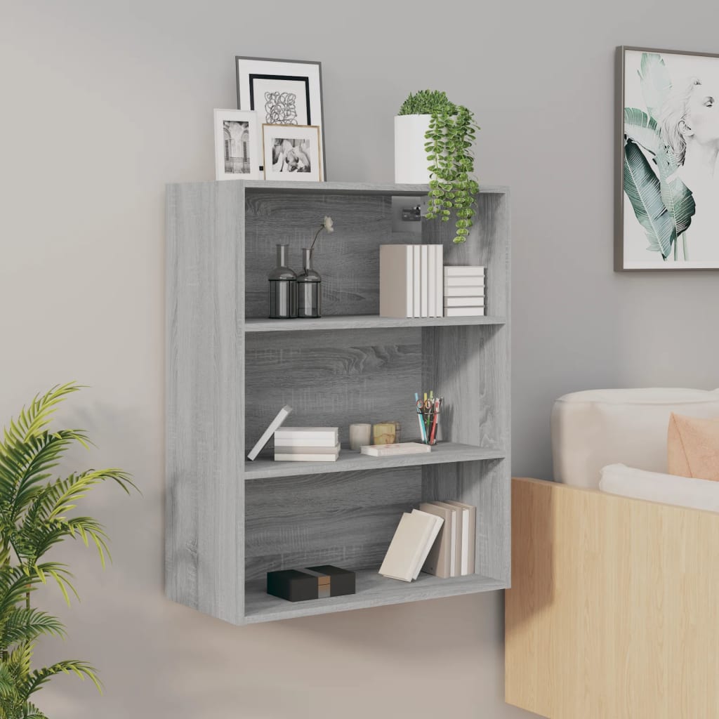 HKH Armario de pared colgante de madera manufacturada 69,5 x 32,5 x 90 cm - Sonoma Gris