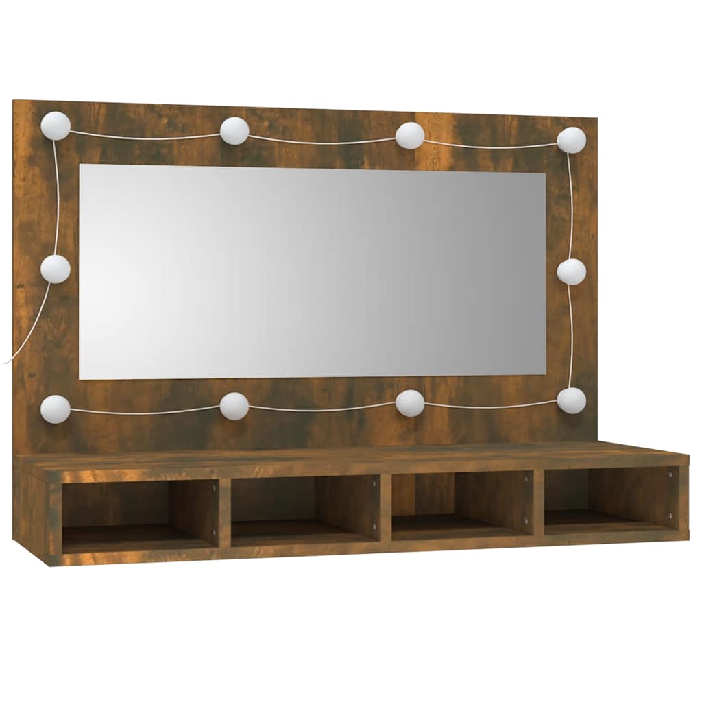 HKH Armario con Espejo y LED en Roble Ahumado - 90x31,5x62 Cm