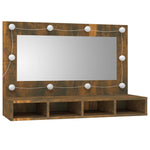 HKH Armario con Espejo y LED en Roble Ahumado - 90x31,5x62 Cm