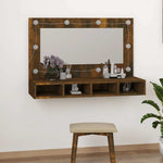 HKH Armario con Espejo y LED en Roble Ahumado - 90x31,5x62 Cm
