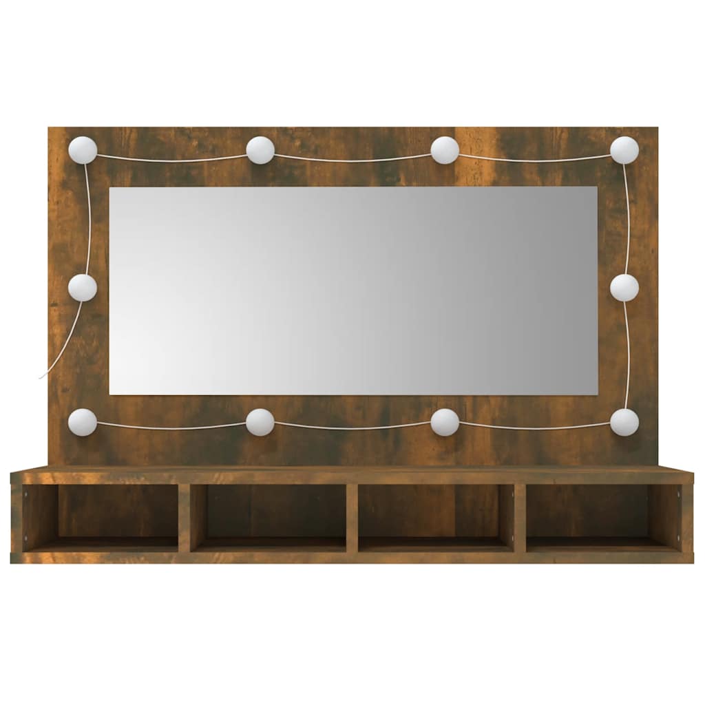 HKH Armario con Espejo y LED en Roble Ahumado - 90x31,5x62 Cm