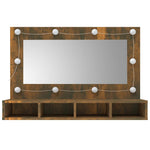 HKH Armario con Espejo y LED en Roble Ahumado - 90x31,5x62 Cm