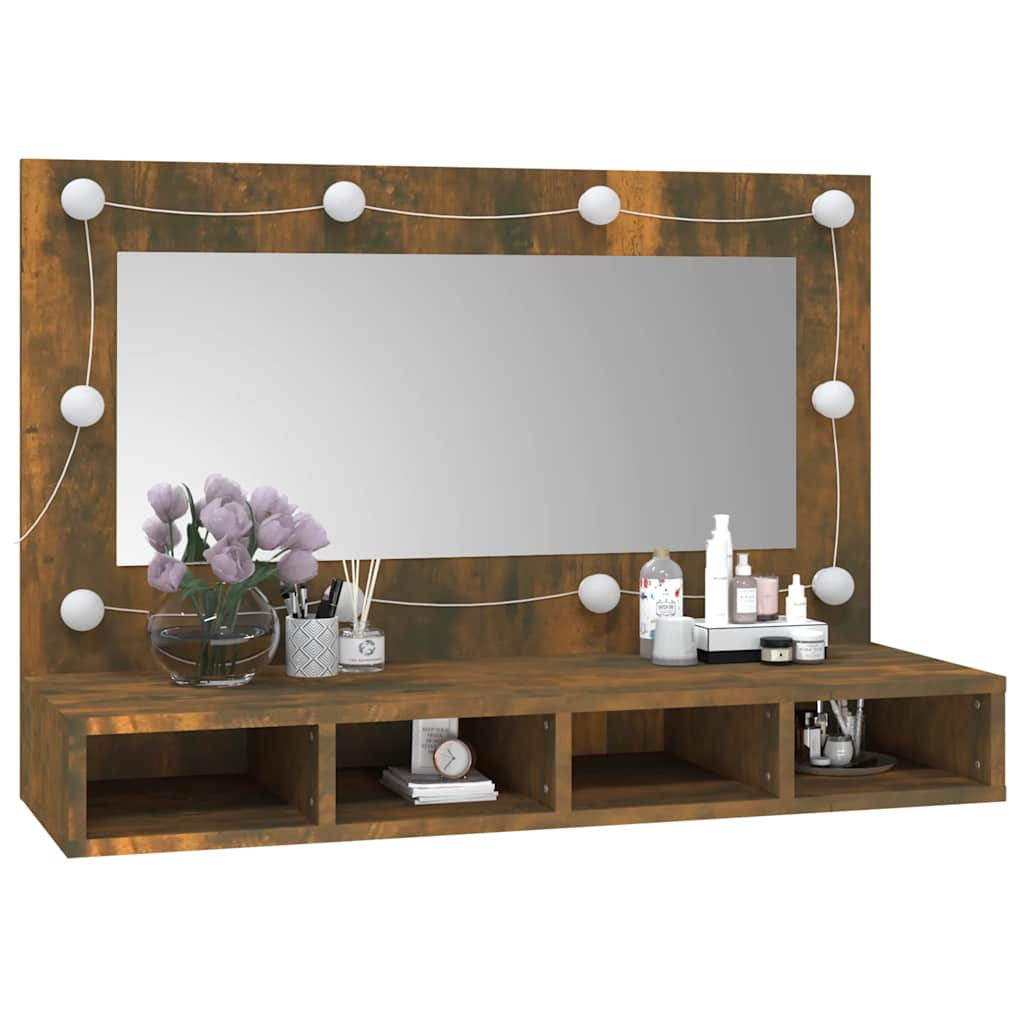 HKH Armario con Espejo y LED en Roble Ahumado - 90x31,5x62 Cm
