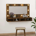 HKH Armario con Espejo y LED en Roble Ahumado - 90x31,5x62 Cm