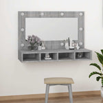 HKH Armário Espelhado com LED Sonoma - 90x31,5x62 Cm - Cinza