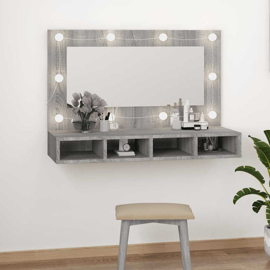 HKH Armário Espelhado com LED Sonoma - 90x31,5x62 Cm - Cinza