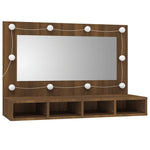 HKH Armario con Espejo y LED en Roble - 90x31,5x62 Cm - Marrón