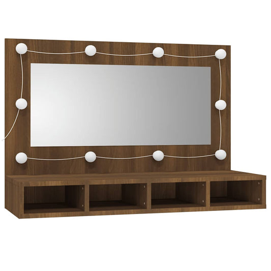 HKH Armário Espelhado com LED em Carvalho - 90x31,5x62 Cm - Castanho