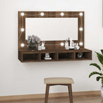 HKH Armario con Espejo y LED en Roble - 90x31,5x62 Cm - Marrón
