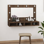 HKH Armario con Espejo y LED en Roble - 90x31,5x62 Cm - Marrón