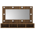 HKH Armario con Espejo y LED en Roble - 90x31,5x62 Cm - Marrón