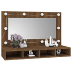 HKH Armario con Espejo y LED en Roble - 90x31,5x62 Cm - Marrón