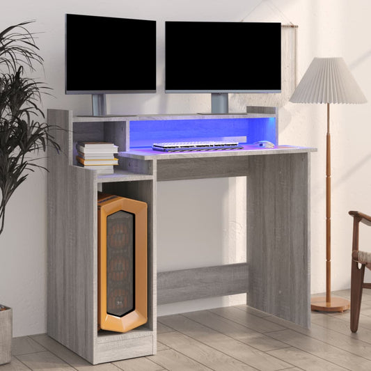 HKH Secretária com Luzes Led Madeira Processada Sonoma