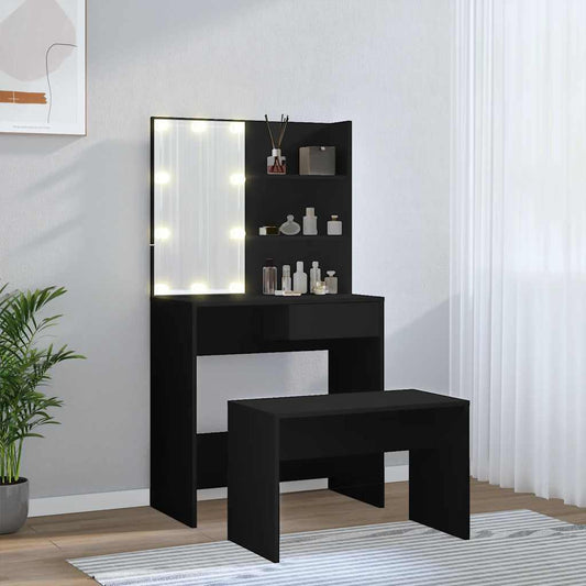 HKH Conjunto de Toucador com Luzes LED - Preto