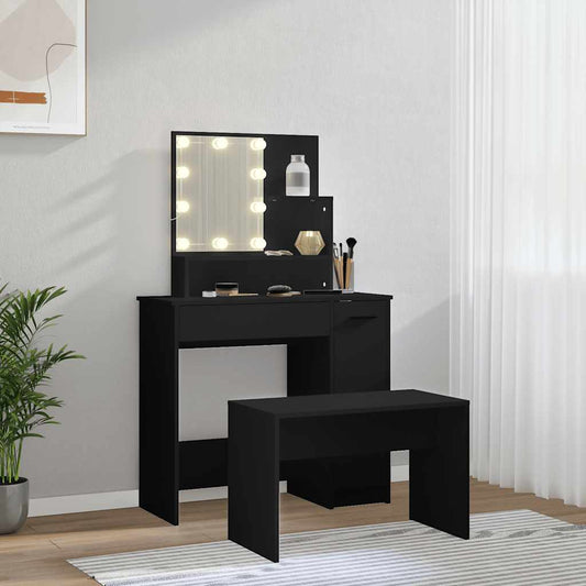 HKH Conjunto de Toucador com Luzes LED - Preto