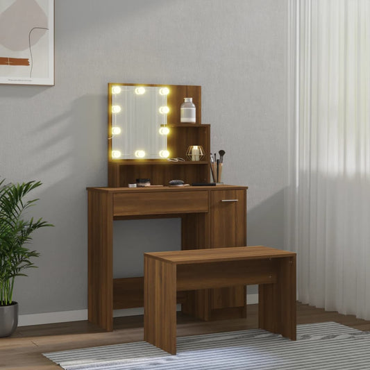 HKH Conjunto Toucador com Leds em Carvalho - Castanho